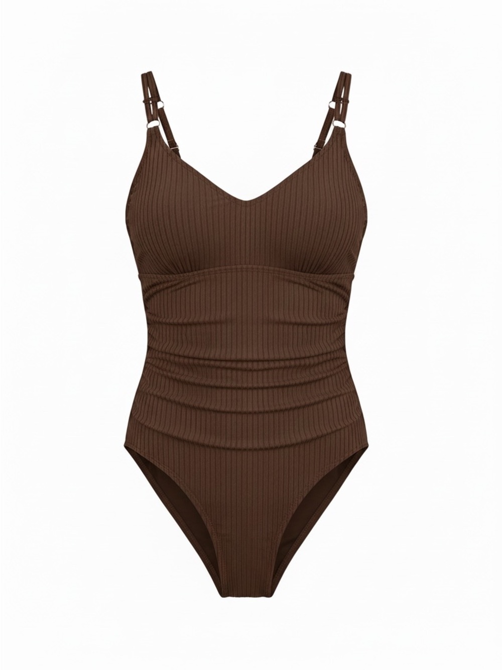 Ellen Tracy Brown Ribbed Tank Bodysuit with Adjustable Straps